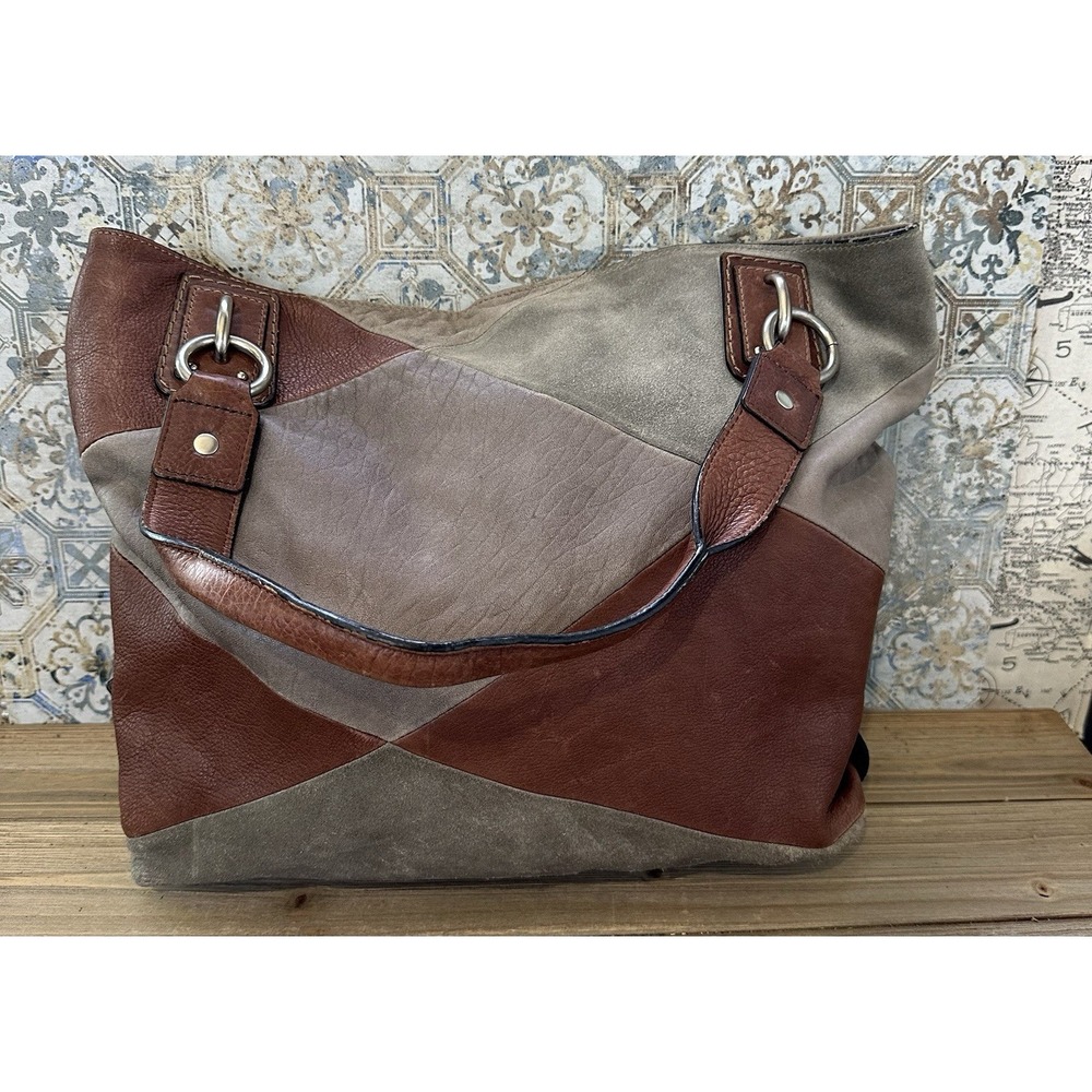 Fossil Shoulder Bag Patchwork Leather Suede Women Large Neutral Excellent